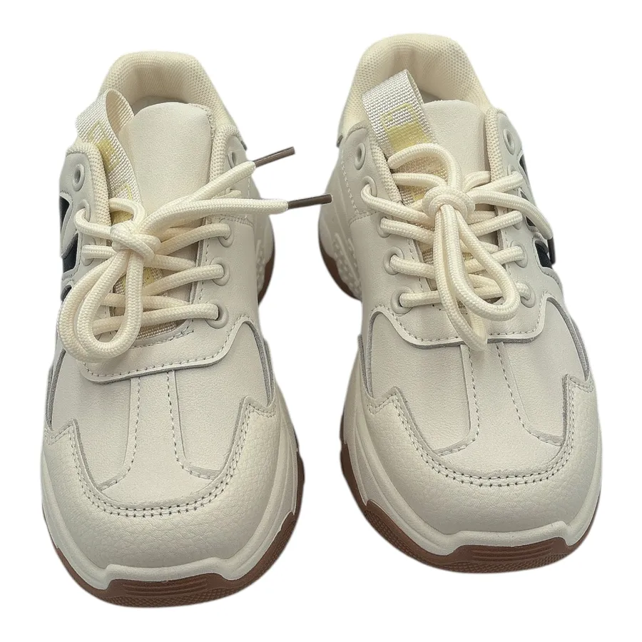Giày Thể Thao Nữ TGG F1 Màu Be Phối Đế Nâu Chữ NY Size 39