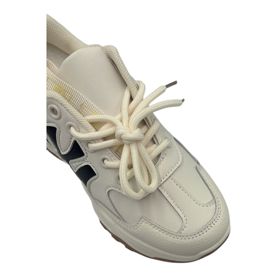 Giày Thể Thao Nữ TGG F1 Màu Be Phối Đế Nâu Chữ NY Size 39