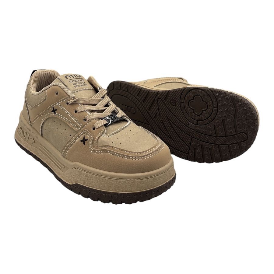 Giày Thể Thao Nữ TGG V06 Màu Nâu Be Đính Charm Size 38