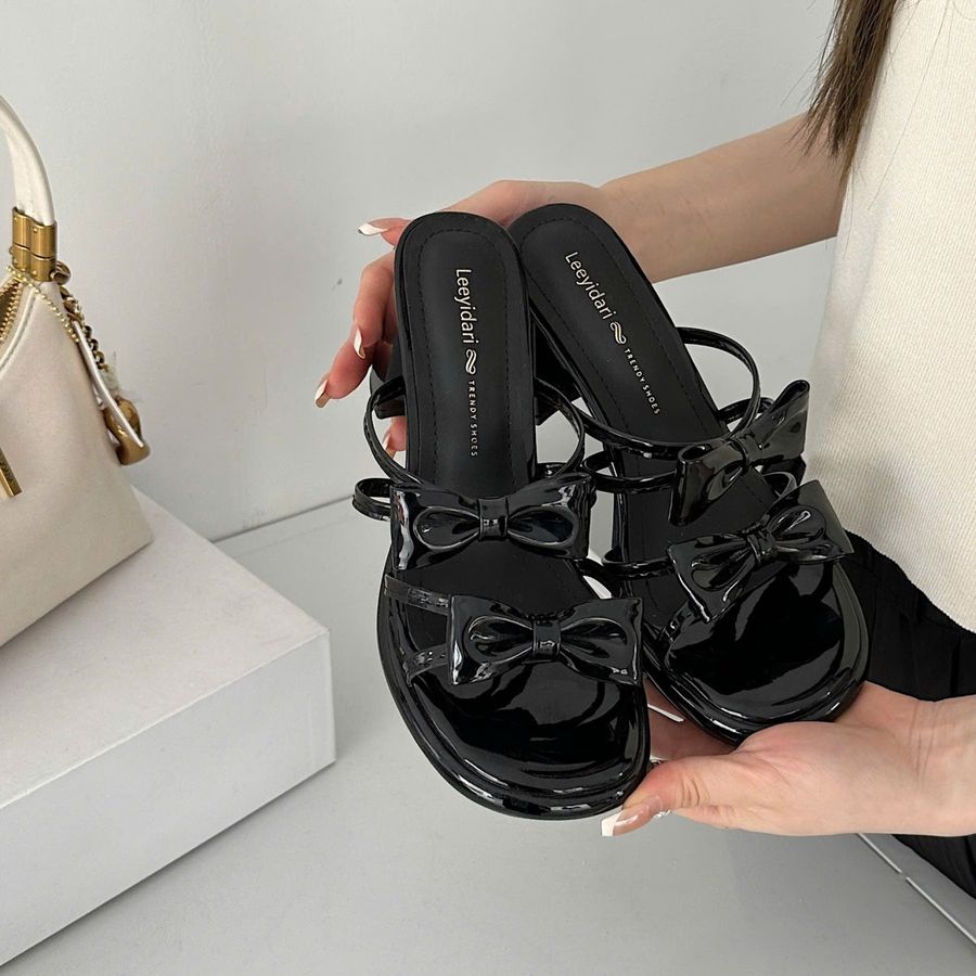 Dép Cao Gót Nữ TGG 2025-13 Màu Đen Da Bóng Size 37
