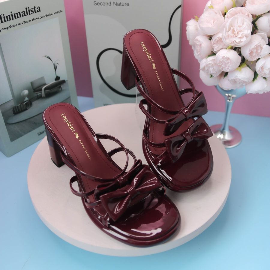 Dép Cao Gót Nữ TGG 2025-13 Màu Đỏ Da Bóng Size 36