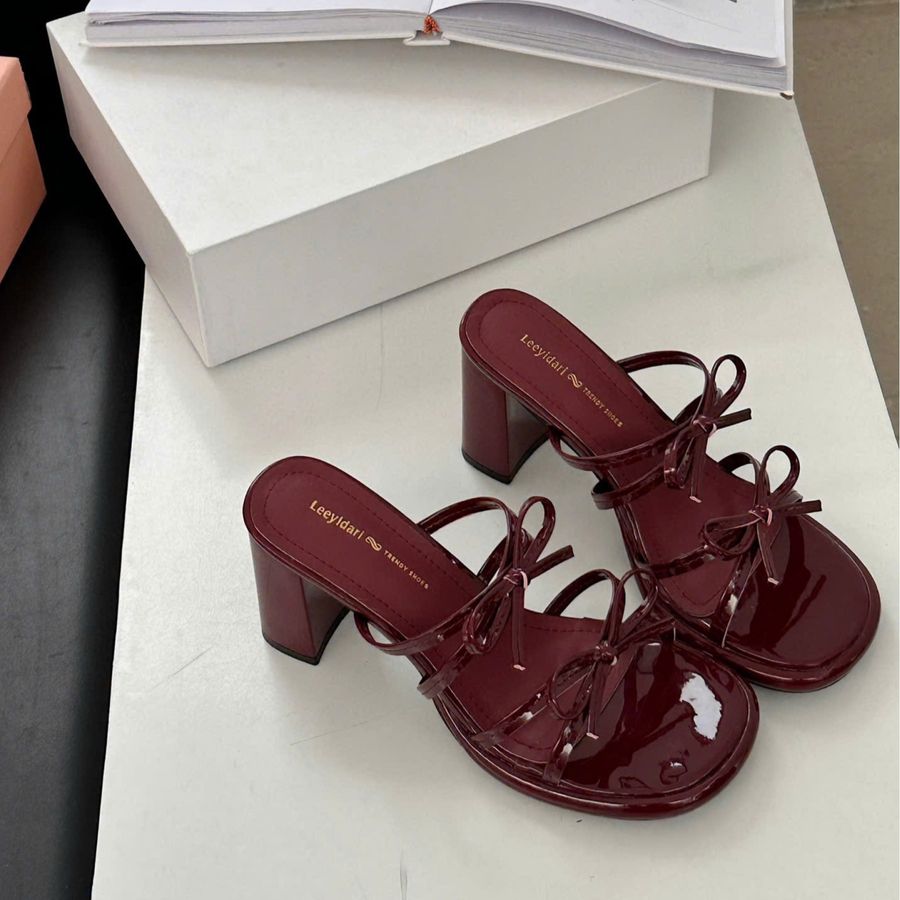 Dép Cao Gót Nữ TGG 2025-13 Màu Đỏ Da Bóng Size 36