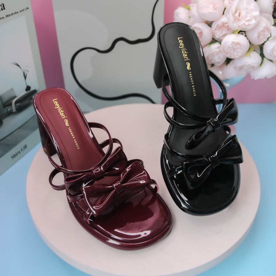 Dép Cao Gót Nữ TGG 2025-13 Màu Đỏ Da Bóng Size 36