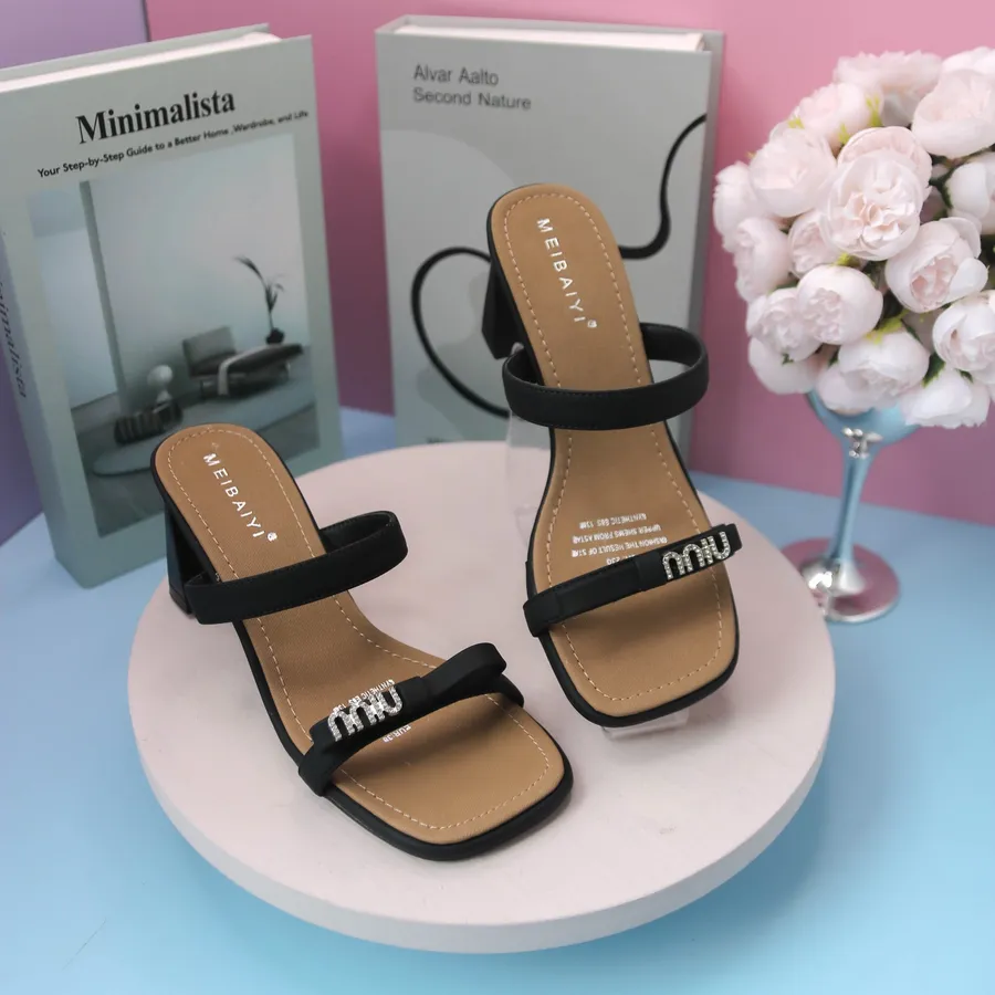 Dép Cao Gót Nữ TGG 278 Màu Đen Quai Chữ Miu Size 38