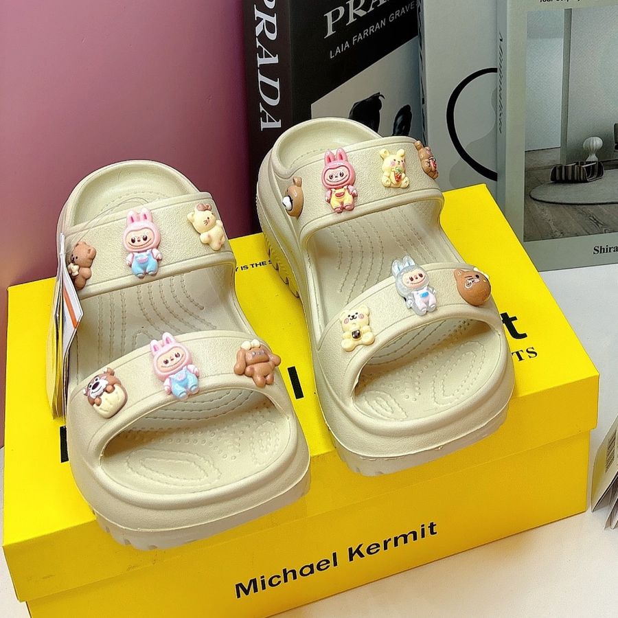 Dép Nữ TGG 2012 Màu Be Nhạt Sticker Gấu Size 39