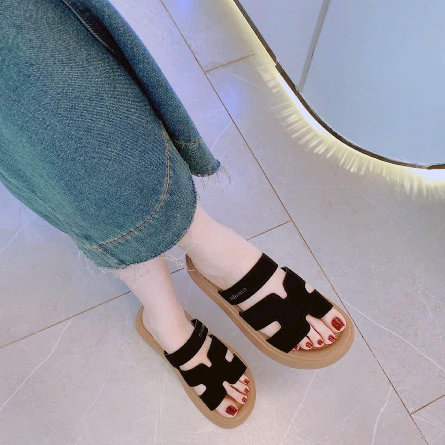Dép Nữ TGG 2025-8 Màu Đen Đế Nâu Size 37