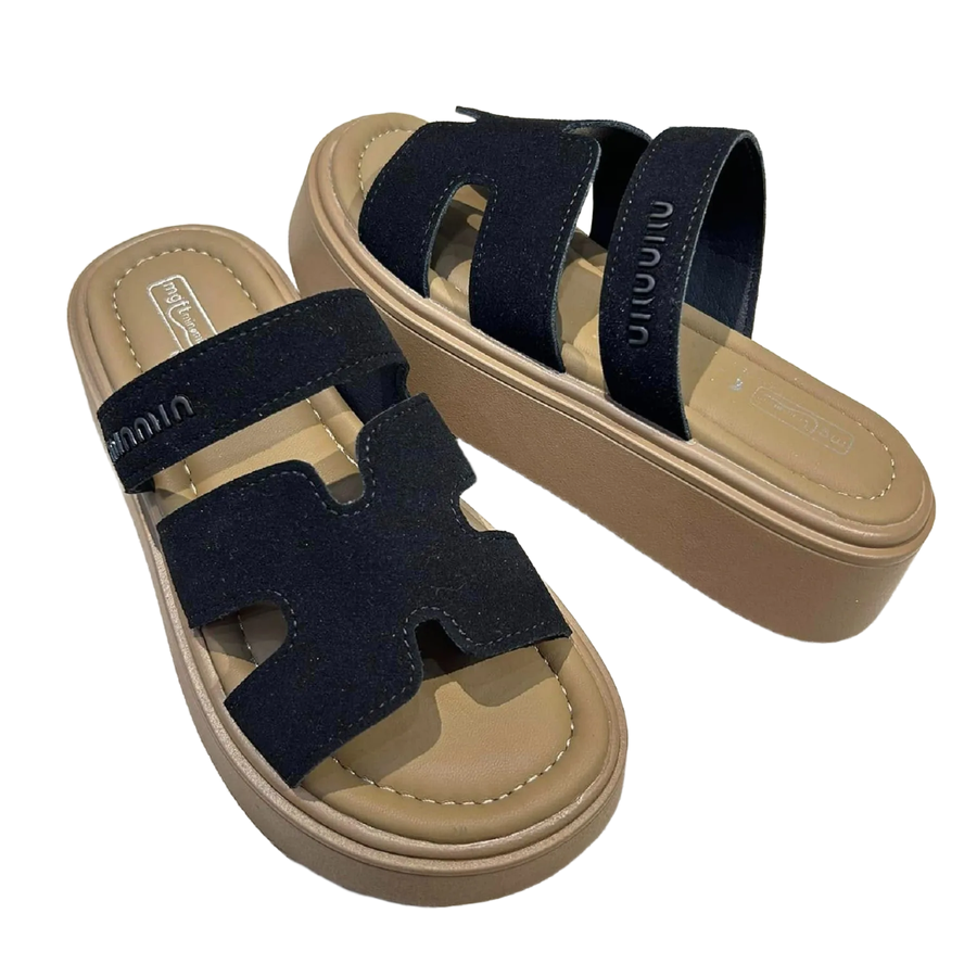 Dép Nữ TGG 2025-8 Màu Đen Đế Nâu Size 37