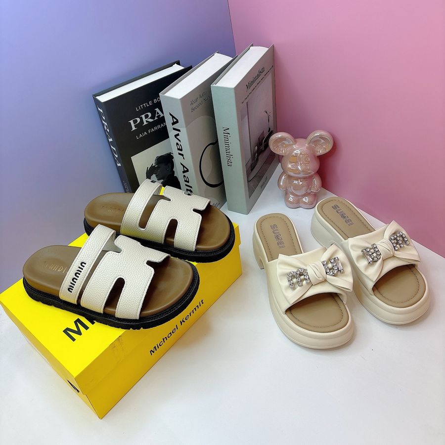 Dép Quai Ngang Nữ TGG 8803 Đính Nơ Màu Be Size 36
