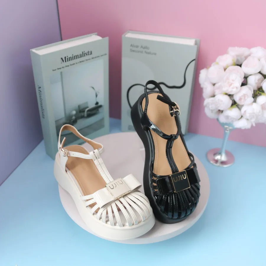 Dép Sandal Nữ TGG 2025-17 Màu Đen Da Bóng Size 36