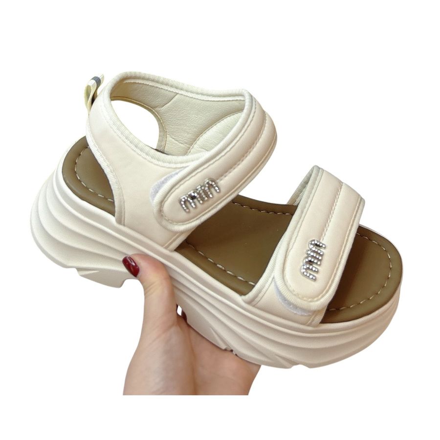 Dép Sandal Nữ TGG F603 Màu Trắng Da Mềm Chữ Min Size 37