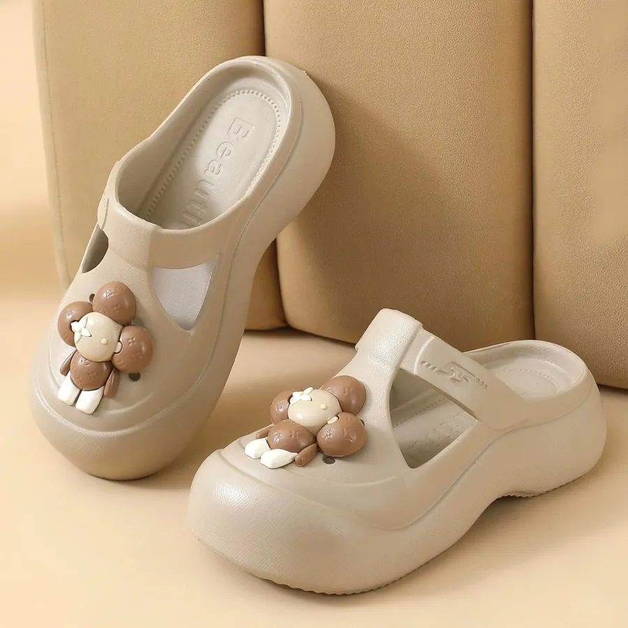 Dép Sục Nữ TGG 2014 Màu Be Sticker Hoa Size 39-40