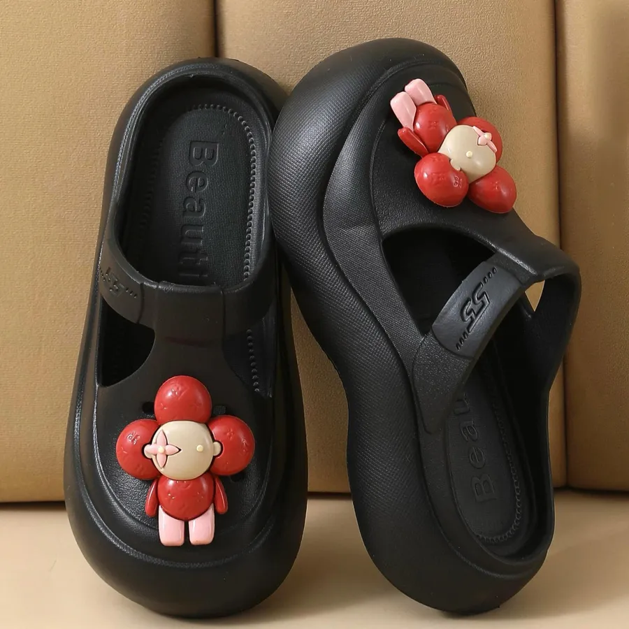 Dép Sục Nữ TGG 2014 Màu Đen Sticker Hoa Size 35-36