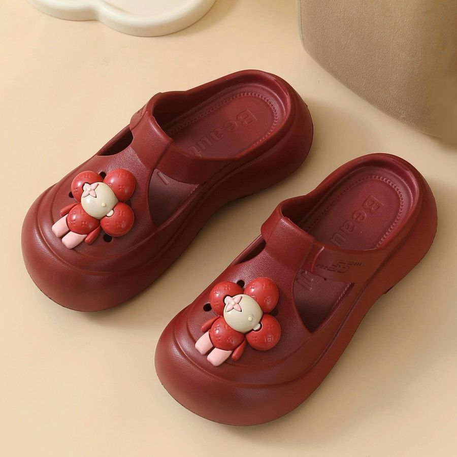 Dép Sục Nữ TGG 2014 Màu Đỏ Sticker Hoa Size 37-38