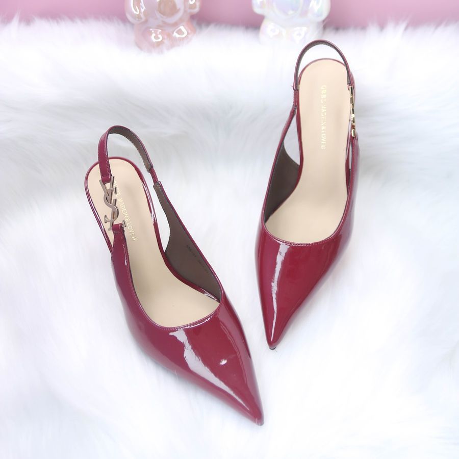 Giày Cao Gót Nữ TGG 556-31 Màu Đỏ Đô Da Bóng Quai YSL Size 36