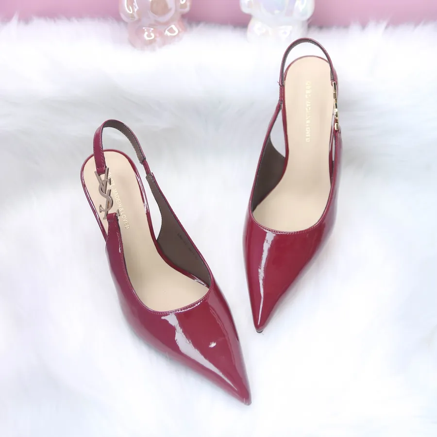 Giày Cao Gót Nữ TGG 556-31 Màu Đỏ Đô Da Bóng Quai YSL Size 38