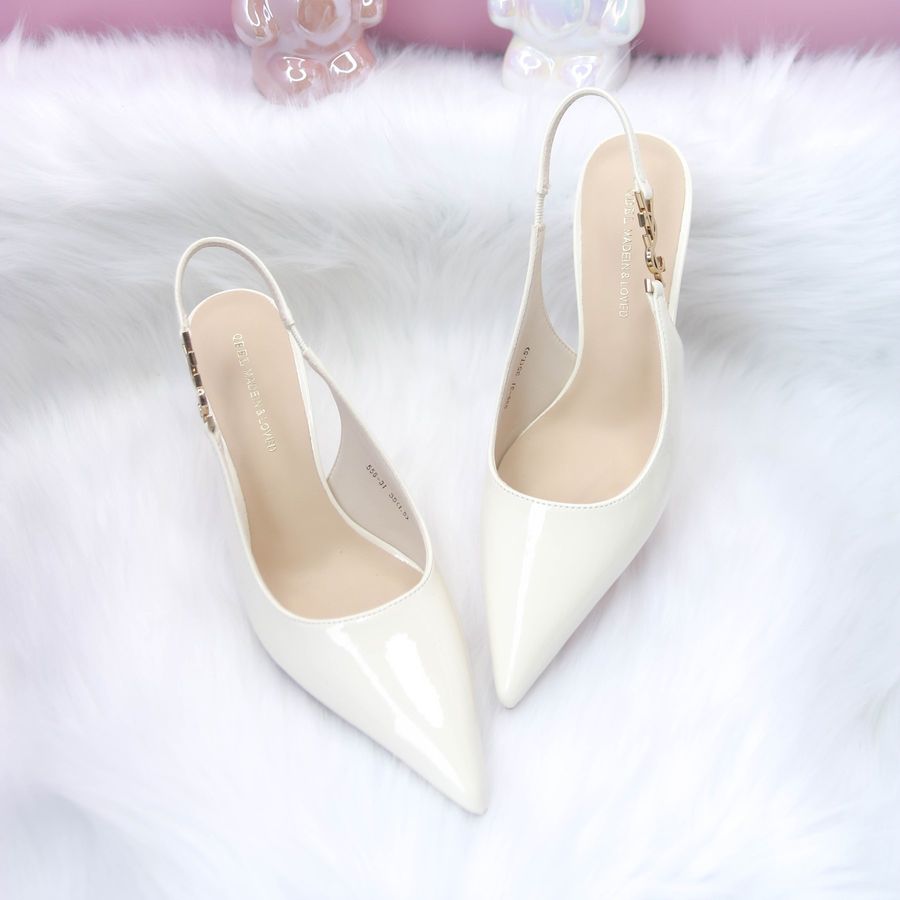 Giày Cao Gót Nữ TGG 556-31 Màu Trắng Da Bóng Quai YSL Size 36