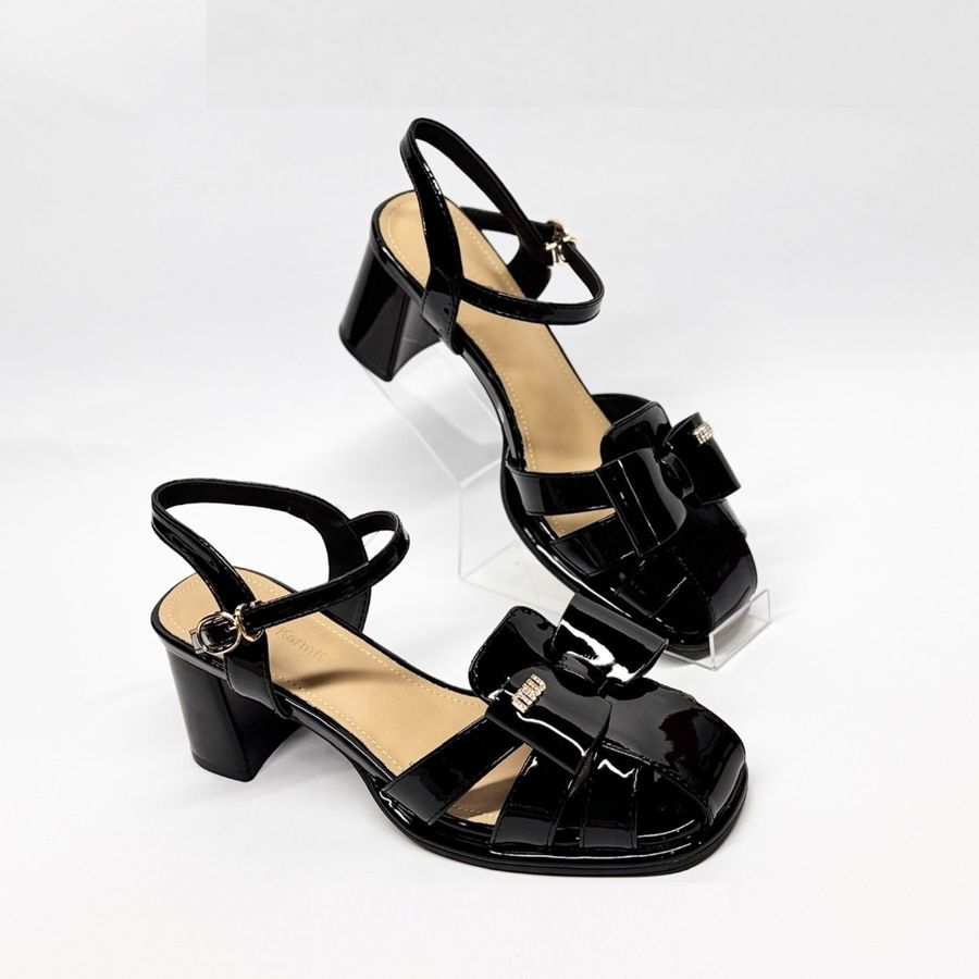 Giày Hở Gót Nữ TGG 668-27-1 Màu Đen Da Bóng Size 36