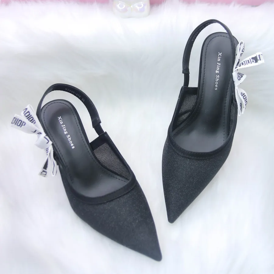 Giày Hở Gót  Nữ TGG 699-209 Màu Đen Vải Lưới Óng Ánh Size 35