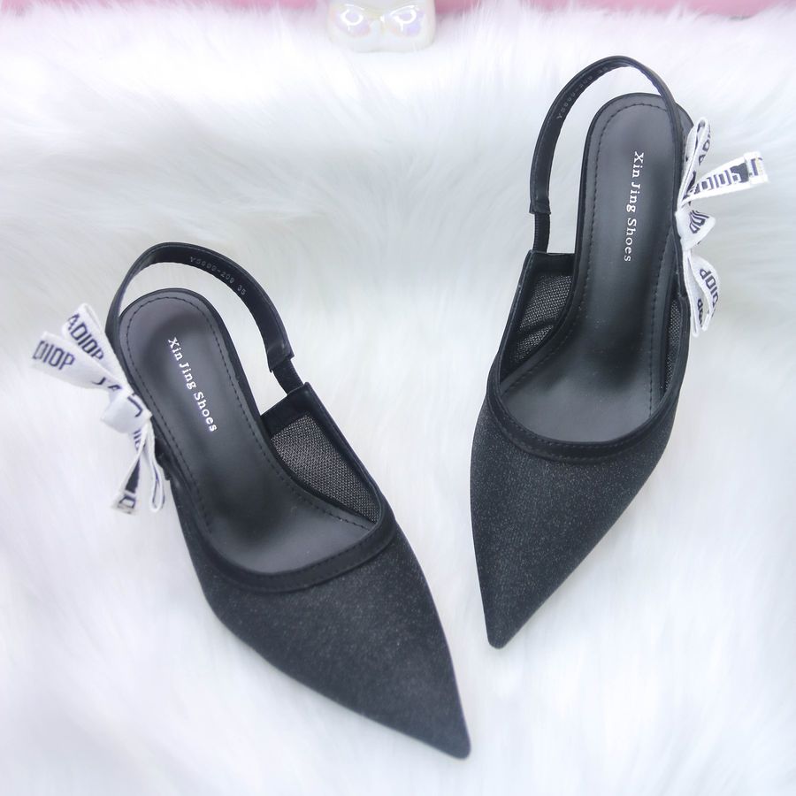 Giày Hở Gót Nữ TGG 699-209 Màu Đen Vải Lưới Óng Ánh Size 37