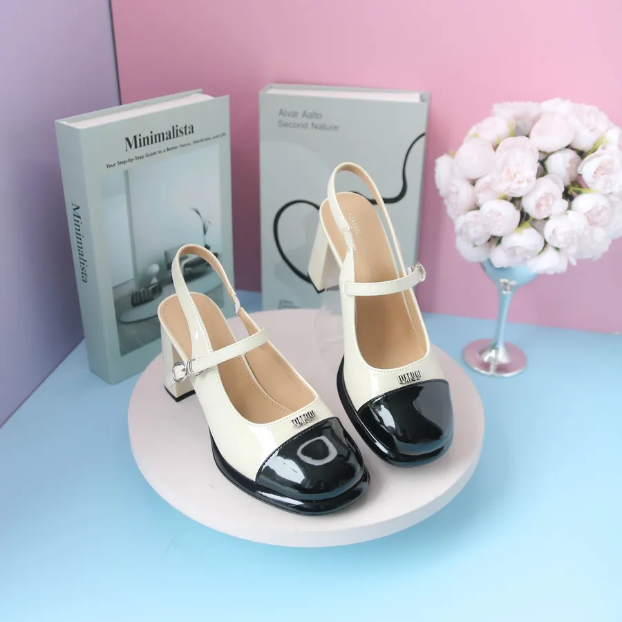 Giày Hở Gót Nữ TGG X263-7 Màu Trắng Phối Đen Da Bóng Size 36