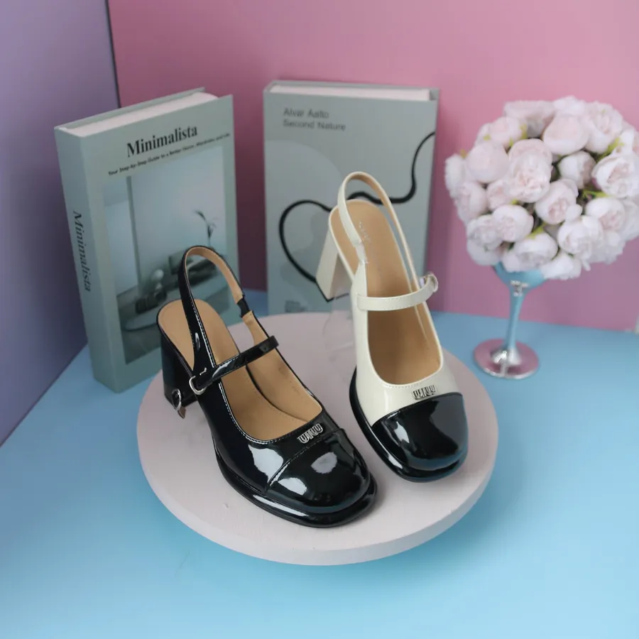 Giày Hở Gót Nữ TGG X263-7 Màu Trắng Phối Đen Da Bóng Size 36