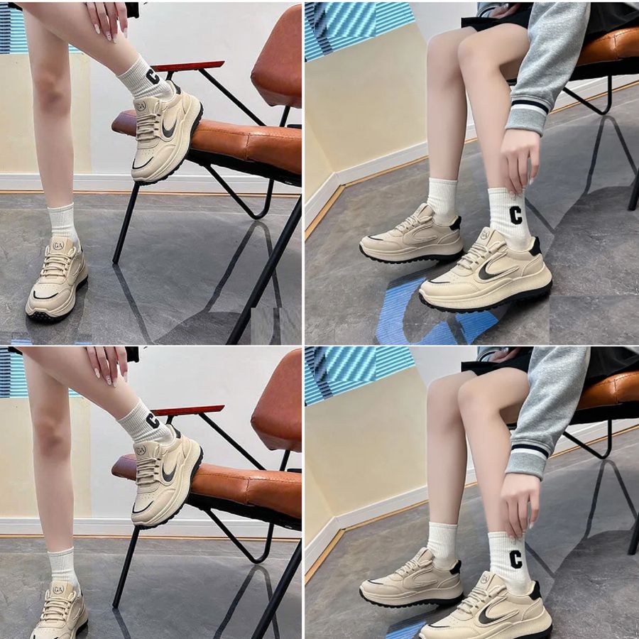 Giày Thể Thao Nữ TGG G2601 Da Sần Màu Nâu Đen Size 37