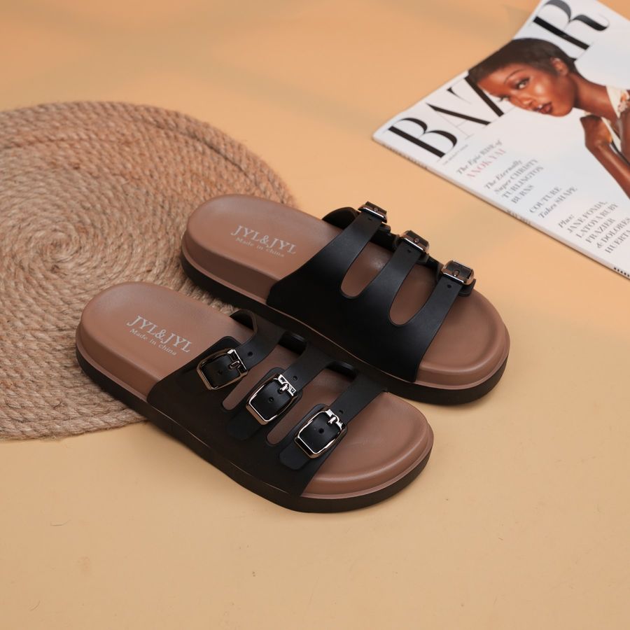 Dép Nữ TGG 2025 Màu Đen 3 Quai Cài Nhựa Size 36