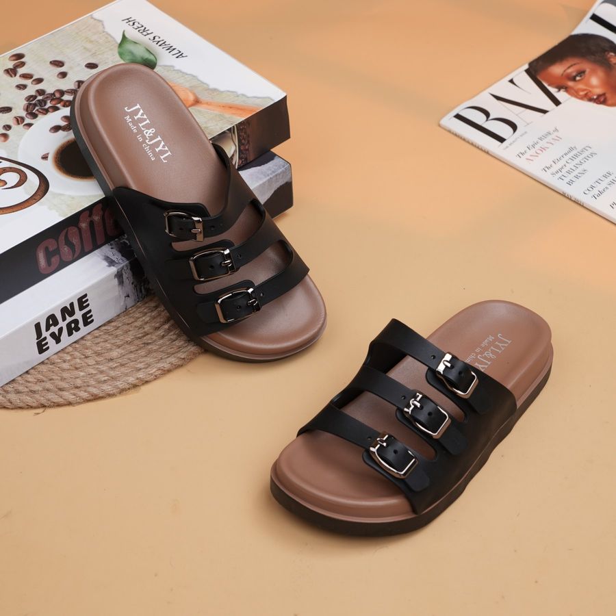 Dép Nữ TGG 2025 Màu Đen 3 Quai Cài Nhựa Size 36